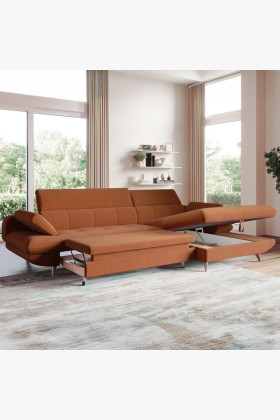 Modernes Ecksofa mit Schlaffunktion und Stauraum, schwarz